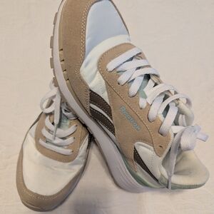 Reebok Women's Beige, White and Light Blue Retro Runner Sneakers
